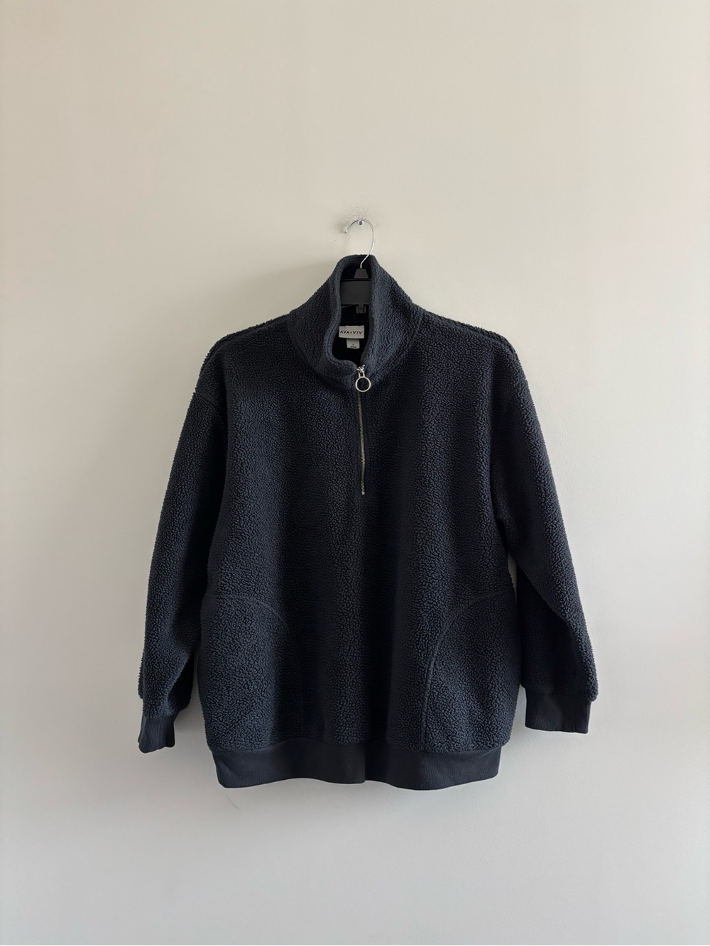 Ava & Viv Sherpa Quarter Zip Pullover Sweatshirt Black XL Cozy Outdoor Casual